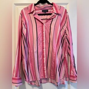 Jones New York Pink and Black Striped Top
